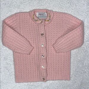 Vintage spur knitting mills pink knit cardigan sweater 18m